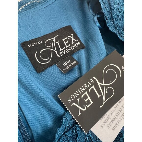 New Alex Evenings Women's Plus Size 16W Stretch Lace Bodice Mock One Piece Gown - Picture 3 of 11